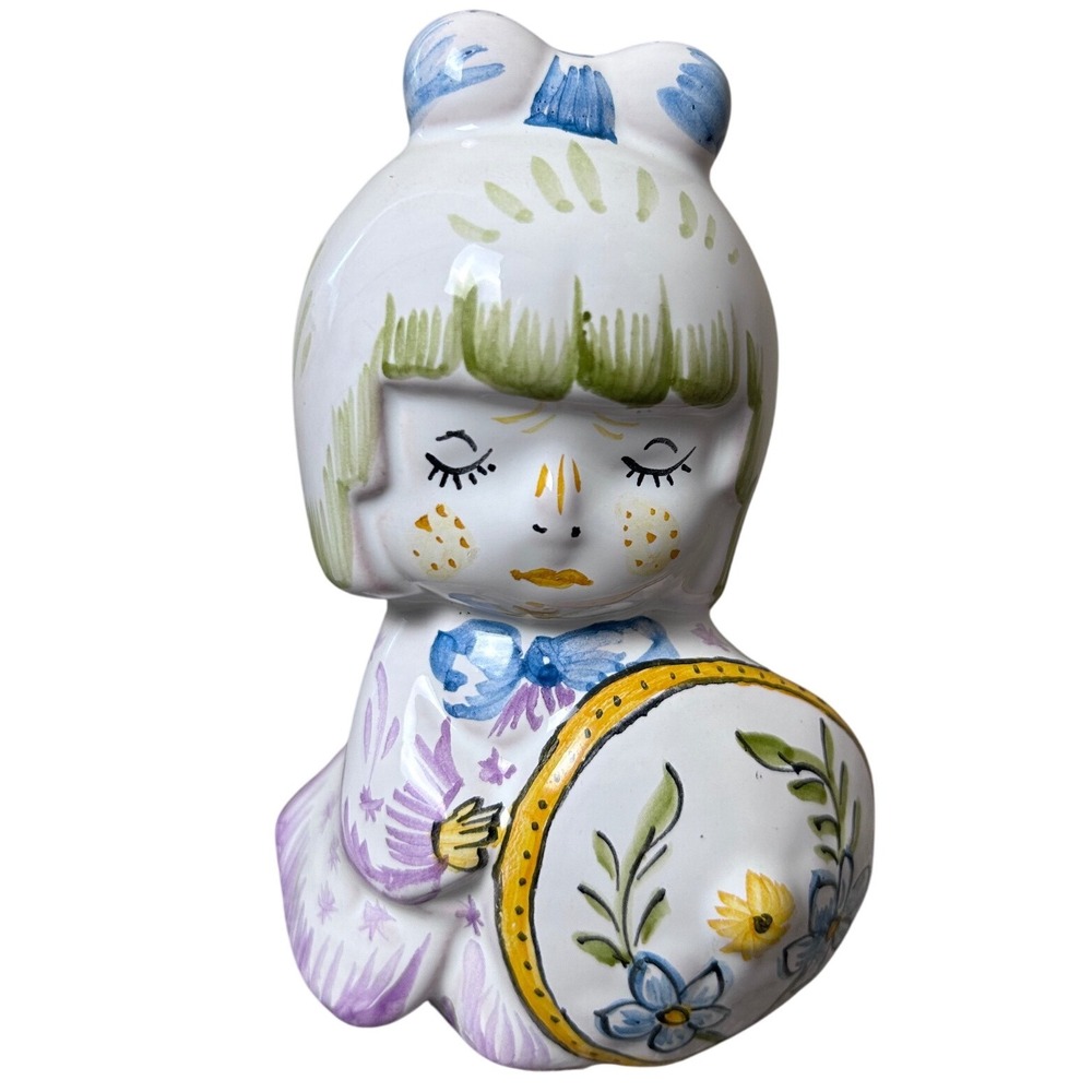 Balaio a Moustiers Girl Coin Bank Hand Painted Pottery Figurine Portugal 4.5"